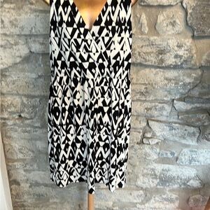LOFT Black and White Geometric Midi Dress